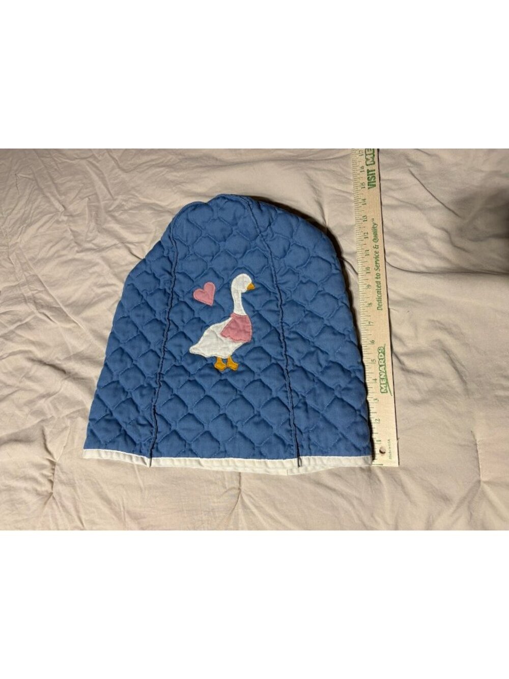 Vintage Blue Country Goose Duck heart Quilted Appliance Cover Mixer Blender 17"